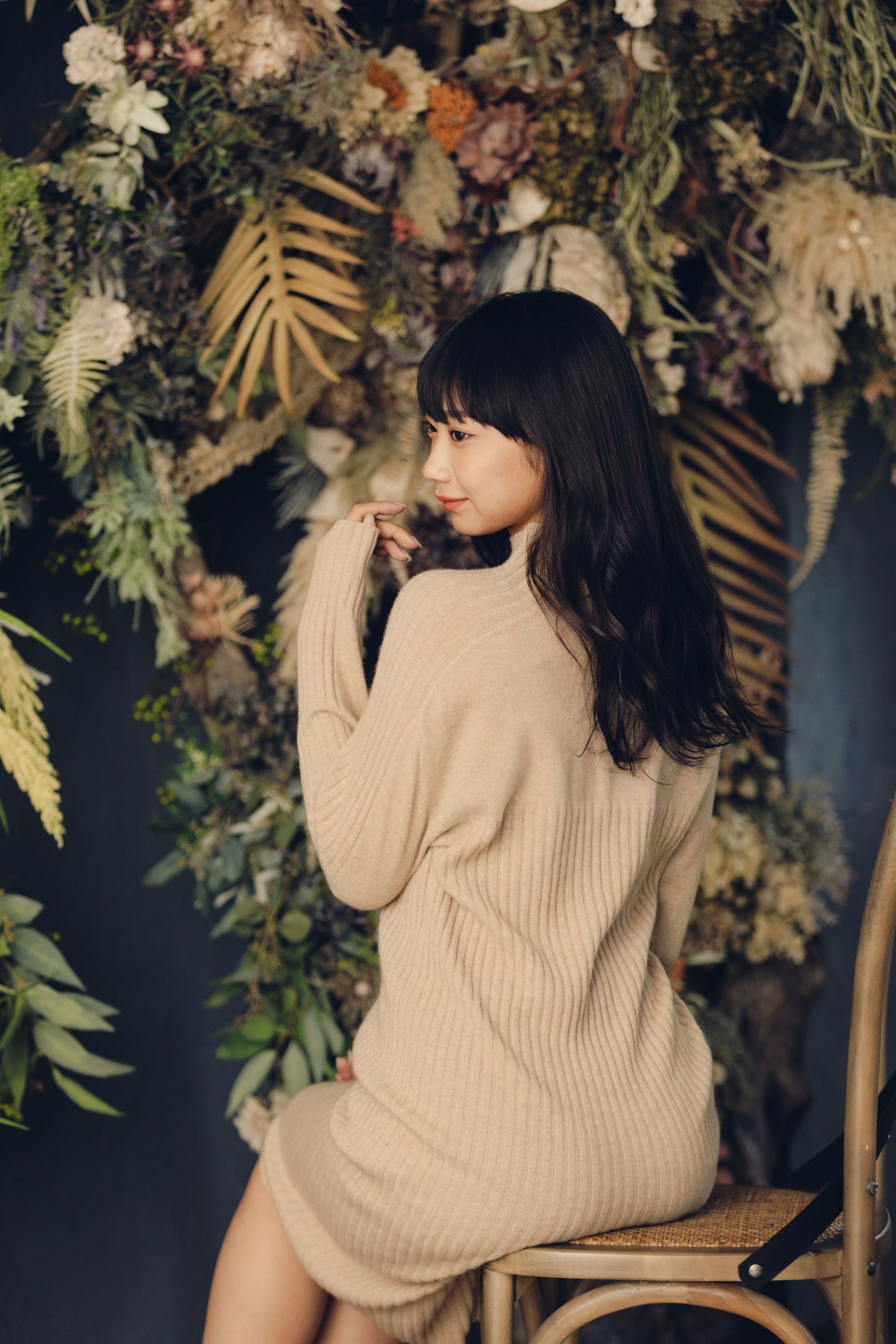 Nanako Style レディース カシミヤロングワンピース 373600