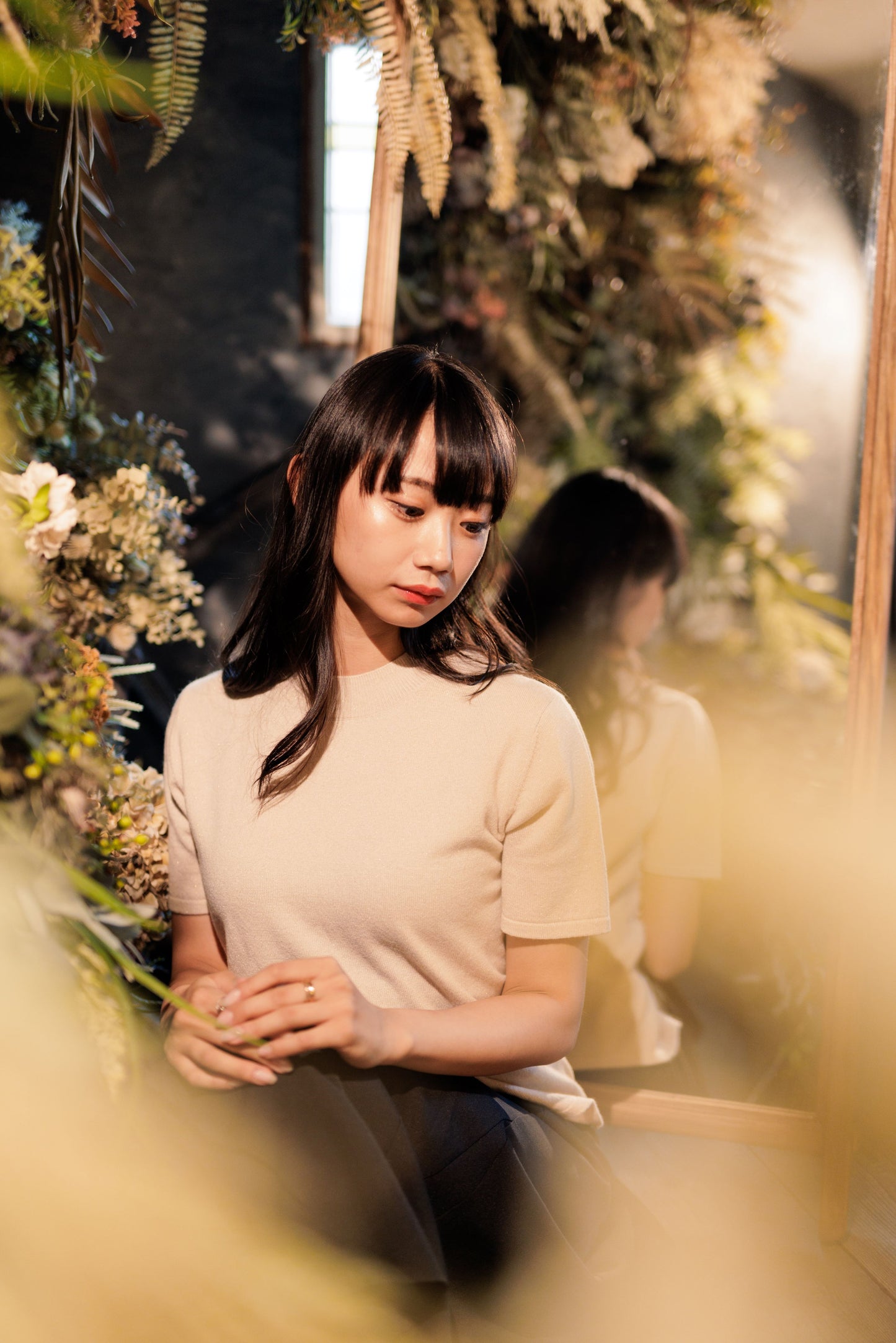 Nanako Style レディース カシミヤ半袖セーター 373402